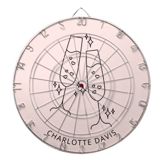 Cible De Fléchettes Verre à flûte en or rose pour fête avec nom (Devant)