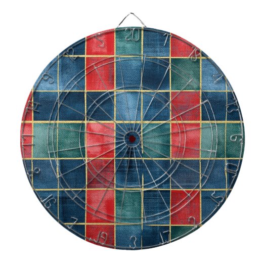 Cible De Fléchettes Vert Bleu Rouge Or Carreaux Rayures (Devant)