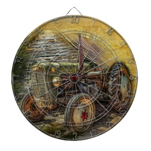 Cible De Fléchettes Vintage Green Tractor Rustic