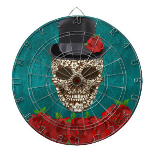 Cible De Fléchettes Vintage Rouge Roses Homme Sugar Crâne