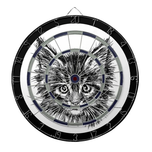Cible De Fléchettes Visage de Kitten noir et blanc (Devant)