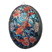 Cible De Fléchettes Vitrail asiatique style Koi Poisson et Camellias (Devant droit)