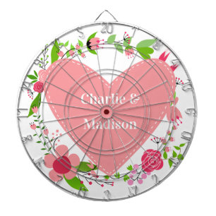 Cible De Fléchettes Vos noms dans un coeur fleuri