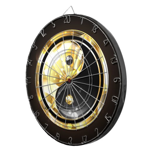 Cible De Fléchettes Yin Yang or sur noir (Devant droit)