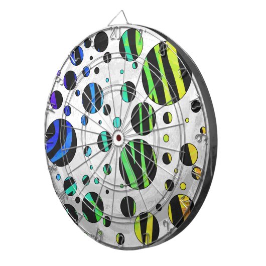 Cible De Fléchettes Zebra Polka Dot noir et arc-en-ciel (Devant droit)