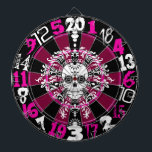 Cible violette et noire de damassé morte - de<br><div class="desc">Cette cible d'amusement comporte un mélange fou de la typographie aux nuances de violet-foncé et de noir avec un jour du crâne mort de sucre pour un style éffrayant véritablement UNIQUE. Perfectionnez pour votre maison,  barre ou dortoir - aussi grand pour Halloween</div>