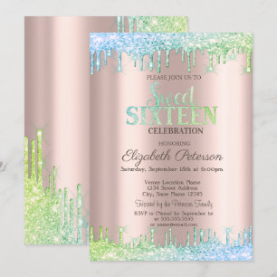 Cic Ombre Glitter Drips Rose Goud  Sweet 16 Kaart