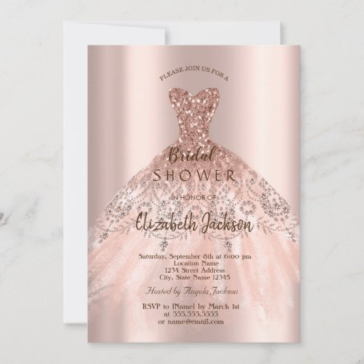 Cic Roos Gold Glitter Dress, Vrijgezellenfeest Kaart (Voorkant)