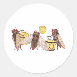 Cicada Band met Gong, Trumpet en Drum Ronde Sticker