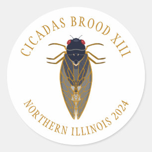 Cicada Brood XIII ILLINOIS 2024 Aangepaste tekst Ronde Sticker