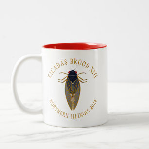 Cicada Brood XIII ILLINOIS 2024 Aangepaste tekst Tweekleurige Koffiemok