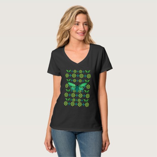 Cicada Green Pattern Swarm Brood Insect Natuur Sty T-shirt (Voorkant volledig)