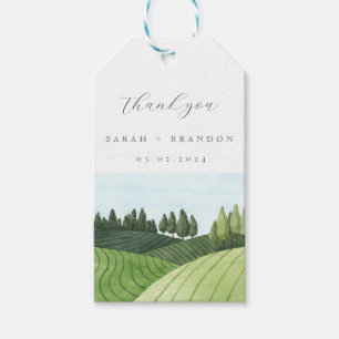 Ciel bleu avec mariage de champ Merci étiquettes c