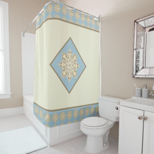 Ciel bleu et crème Douche rideau (En situation)