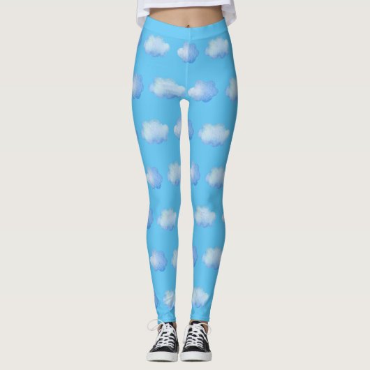 Ciel bleu mignon nuages blancs Motifs Leggings fem (Devant)