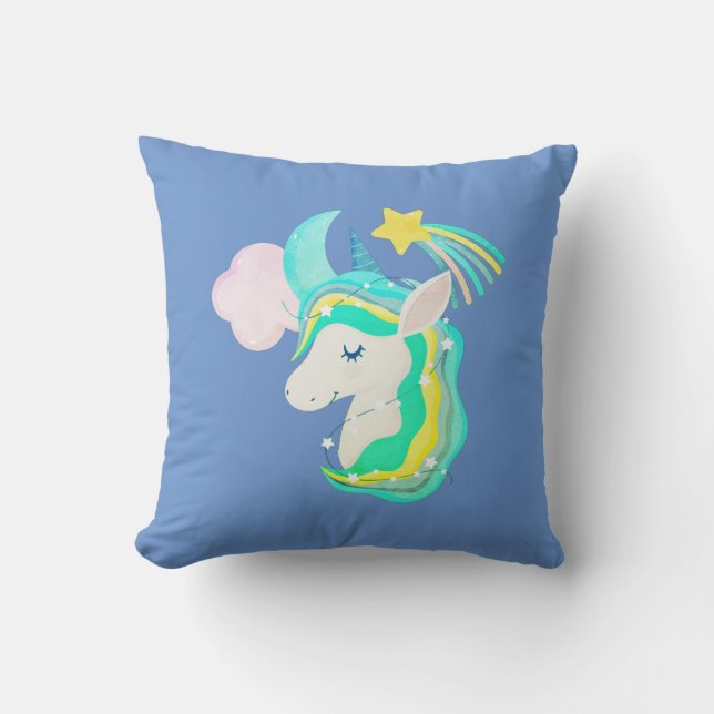 Ciel bleu Unicorne arc-en-ciel Lève oreiller (Recto)
