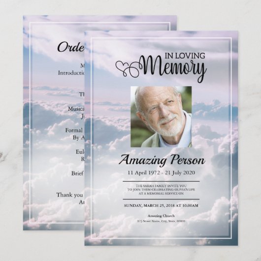 Ciel Céleste Ordre funéraire Invitation (Devant / Derrière)