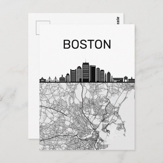 Ciel de Boston Massachusetts avec carte (Devant / Derrière)