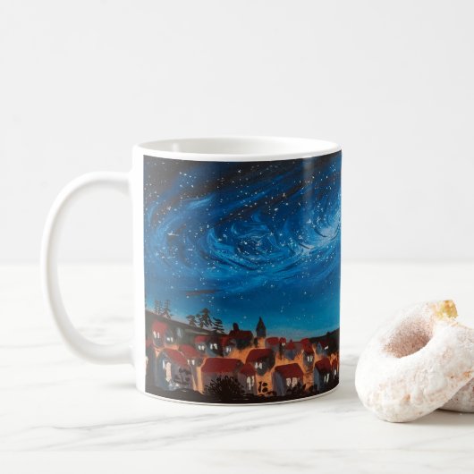 Ciel de Galaxie Cosmologique sur Mug Village (Avec donut)