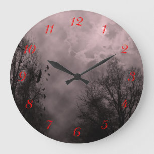 Ciel hanté Rouge Mist Blanc Numéros Mur Horloge