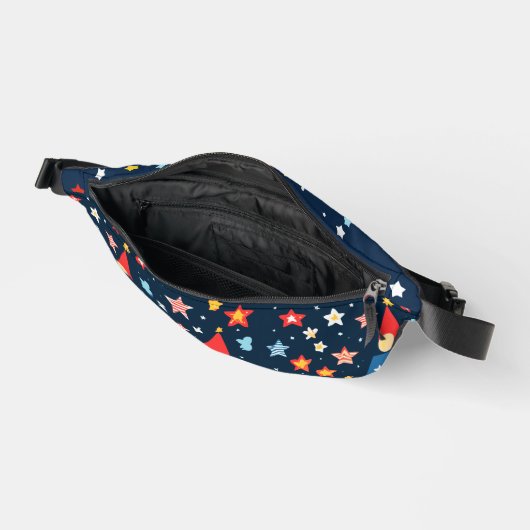 Ciel nocturne avec bâtiments colorés et étoiles (Ouvrir)