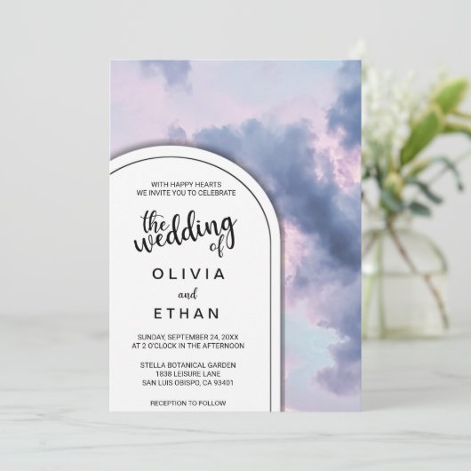 Ciel nuages coucher de soleil Faire-part de mariag (Debout devant)