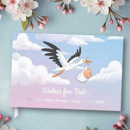 Ciel nuageux Faire-part de naissance cigogne en fe