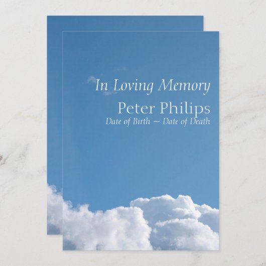 Ciel pacifique 1 Invitation à Faire-part funéraire (Devant / Derrière)