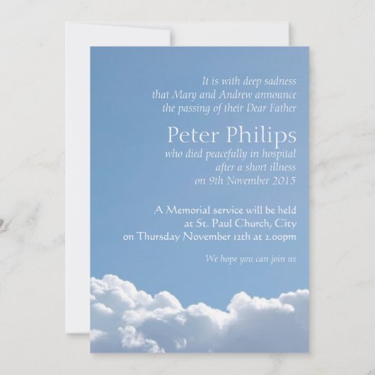 Ciel pacifique 3 Faire-part funéraire Invitation (Dos)