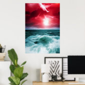 Ciel rouge à la mer | AI Art Poster (Bureau à domicile)