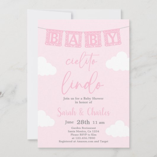Cielito Lindo Baby shower Girl Invitation Kaart (Voorkant)