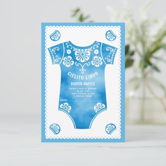 Cielito Lindo blauwe baby boy douche Luier Raffle Informatiekaartje (Staand voorkant)