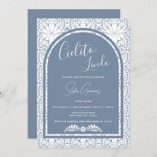 Cielito Lindo Mexican Blue Folk Art Invitation (Devant / Derrière)
