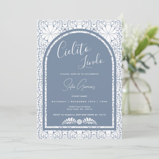 Cielito Lindo Mexican Blue Folk Art Invitation (Debout devant)