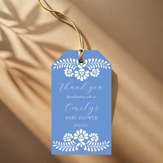 Cielito lindo stoffig blauwe Mexicaanse babyshower Cadeaulabel