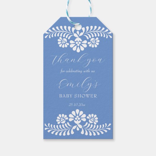 Cielito lindo stoffig blauwe Mexicaanse babyshower Cadeaulabel (Voorkant)