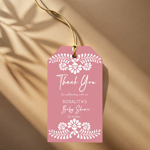 Cielito lindo stoffig roze Mexicaans baby shower Cadeaulabel