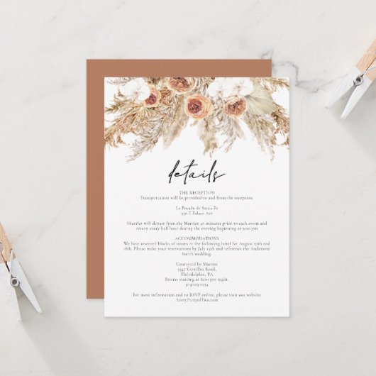 CIERA Boho Terracotta Floral Pampas Détails Carte (Devant/Arrière en situation)