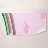 cieux de barbe à papa rose avec arc-en-ciel (Serviette de bain)