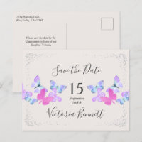 Cieux Papillon Rose Confettis Argent Faire-Part de