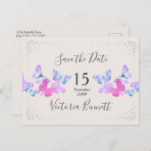 Cieux Papillon Rose Confettis Argent Faire-Part de (Devant / Derrière)