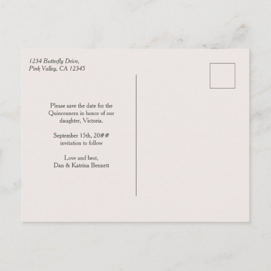 Cieux Papillon Rose Confettis Argent Faire-Part de (Dos)