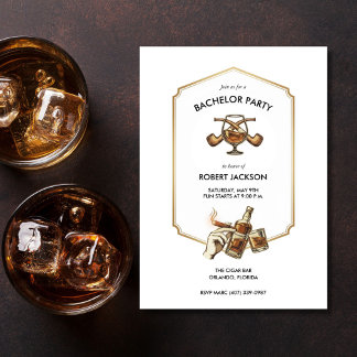 Cigar and Whisky Bachelor Party Invitation Kaart