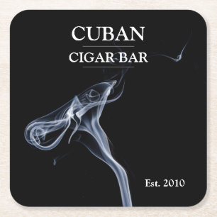 Cigar Bar Zwart en Wit Smoke Trails Biermat Vierkante Kartonnen Onderzetter