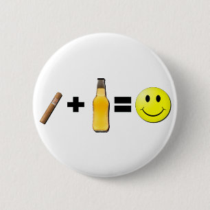 Cigar + Bier = Geluk Ronde Button 5,7 Cm