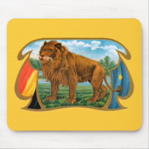  Cigar Label Art, Afrikaanse leeuw in Savannah Muismat