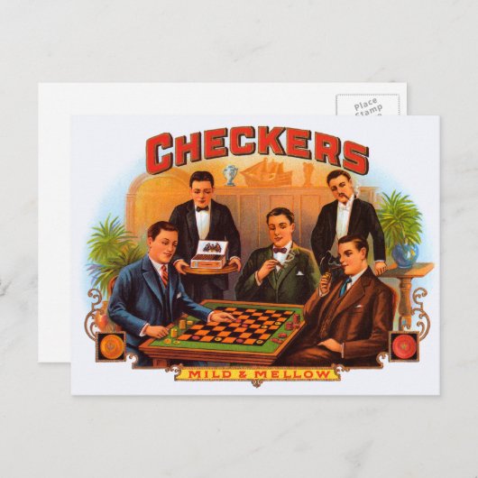  Cigar Label Art, Checkers Mild en Mellow Briefkaart (Voorkant / Achterkant)