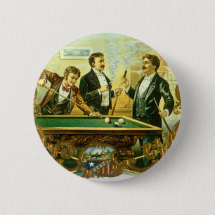 Cigar Label Art, Club Friends Billiards Ronde Button 5,7 Cm