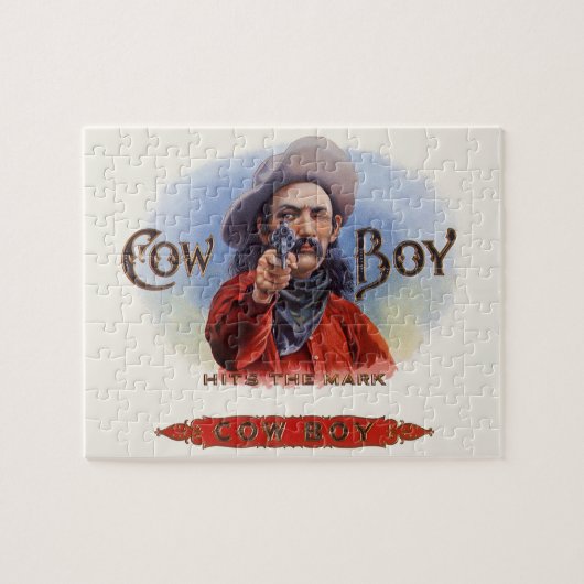 Cigar Label Art, Cowboy past het merk aan Legpuzzel (Horizontaal)