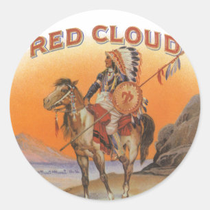  Cigar Label Art, Red Cloud Indian op paard